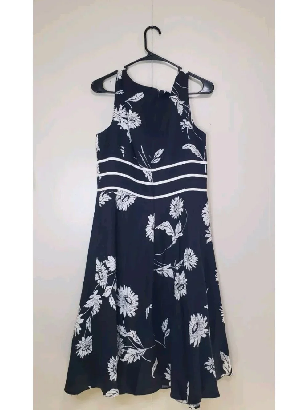 Adrianna Papell Womens 12 Dress A Line Black Floral Linen Rayon Blend Sleeveless